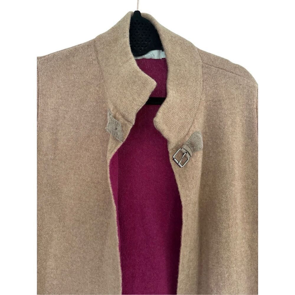 A. IDA Womens Tan Pink Italian Wool Blend Longline Sweater Jacket Size Large - Picture 3 of 14
